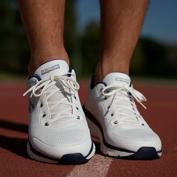 Skechers Go Run Sneakers M-Strike Air Cooled Goga Mat Running Shoes White 14 - Picture 1 of 10